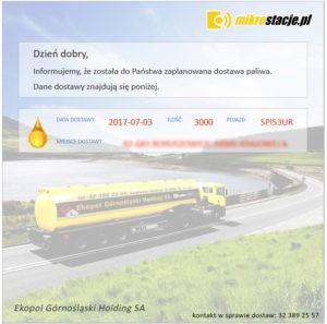 Informacje o szczegółach dostaw paliw